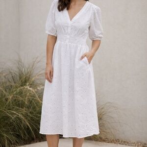 A New Day Women's 100% Cotton Eyelet Midi Dress; Lined; Size XL